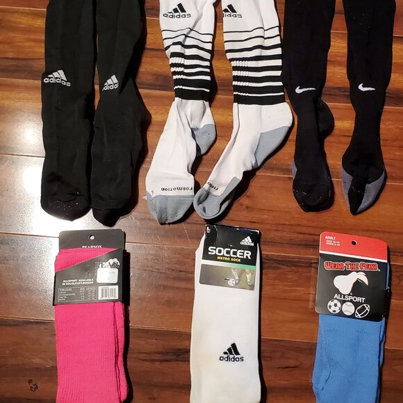 LOT 6 Pairs of Men's Soccer Socks - New and Used - Nike / Addidas / Pear Sox - L - Picture 2 of 16